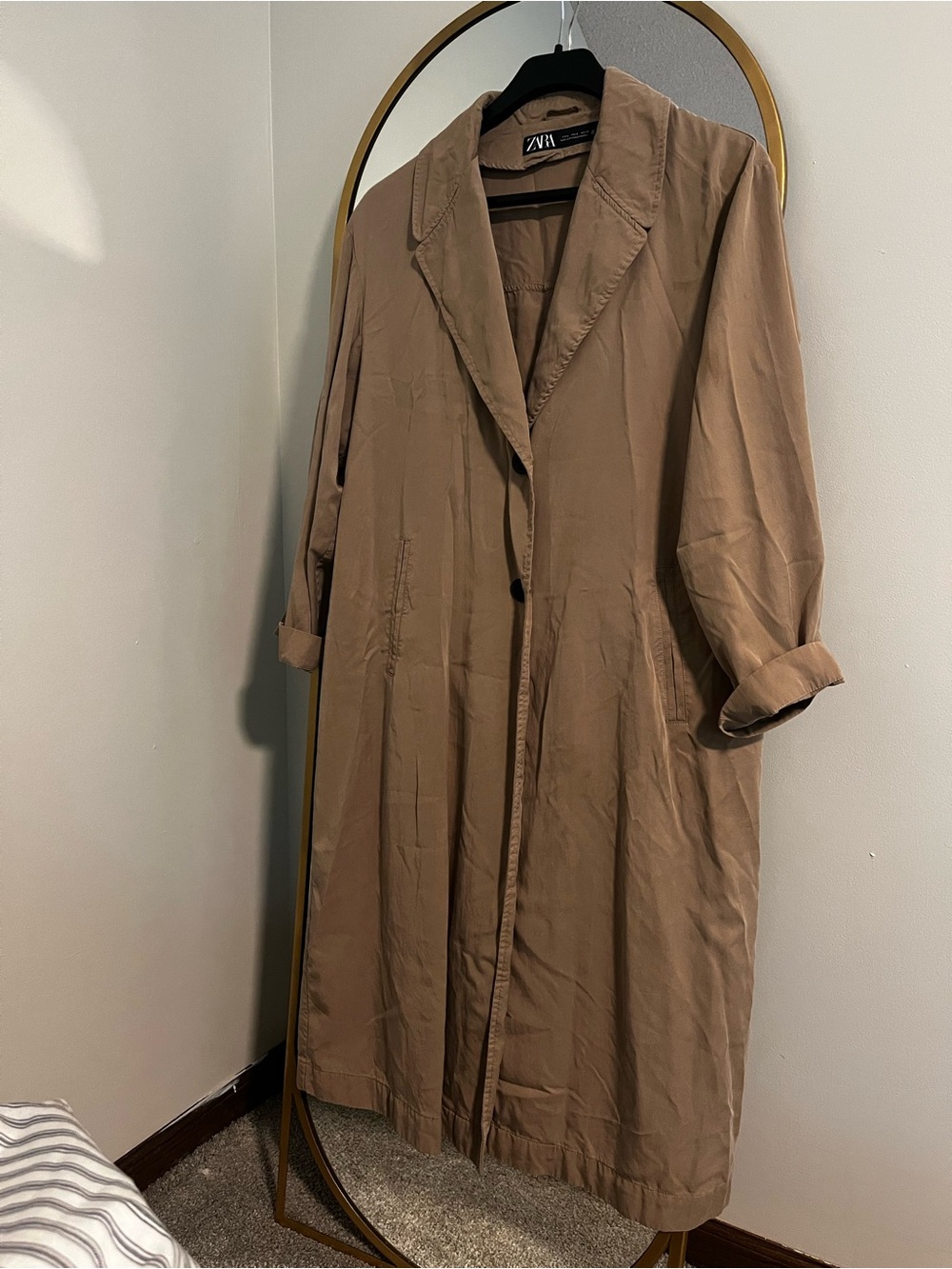 ZARA Tan Single-Button Trench Coat